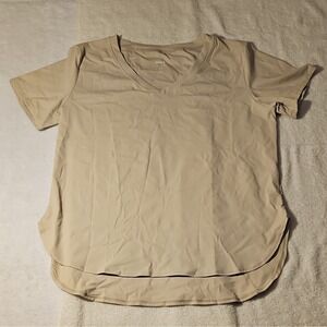 BOSSTIN Men's Beige Short Sleeve V Neck T-Shirt XL 85% Polyester 15% Spandex